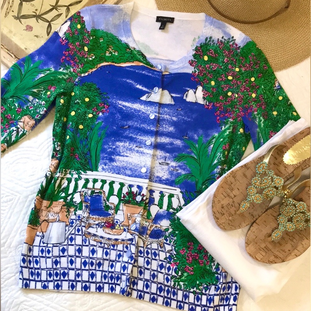 Talbots Vacation Print Cardigan